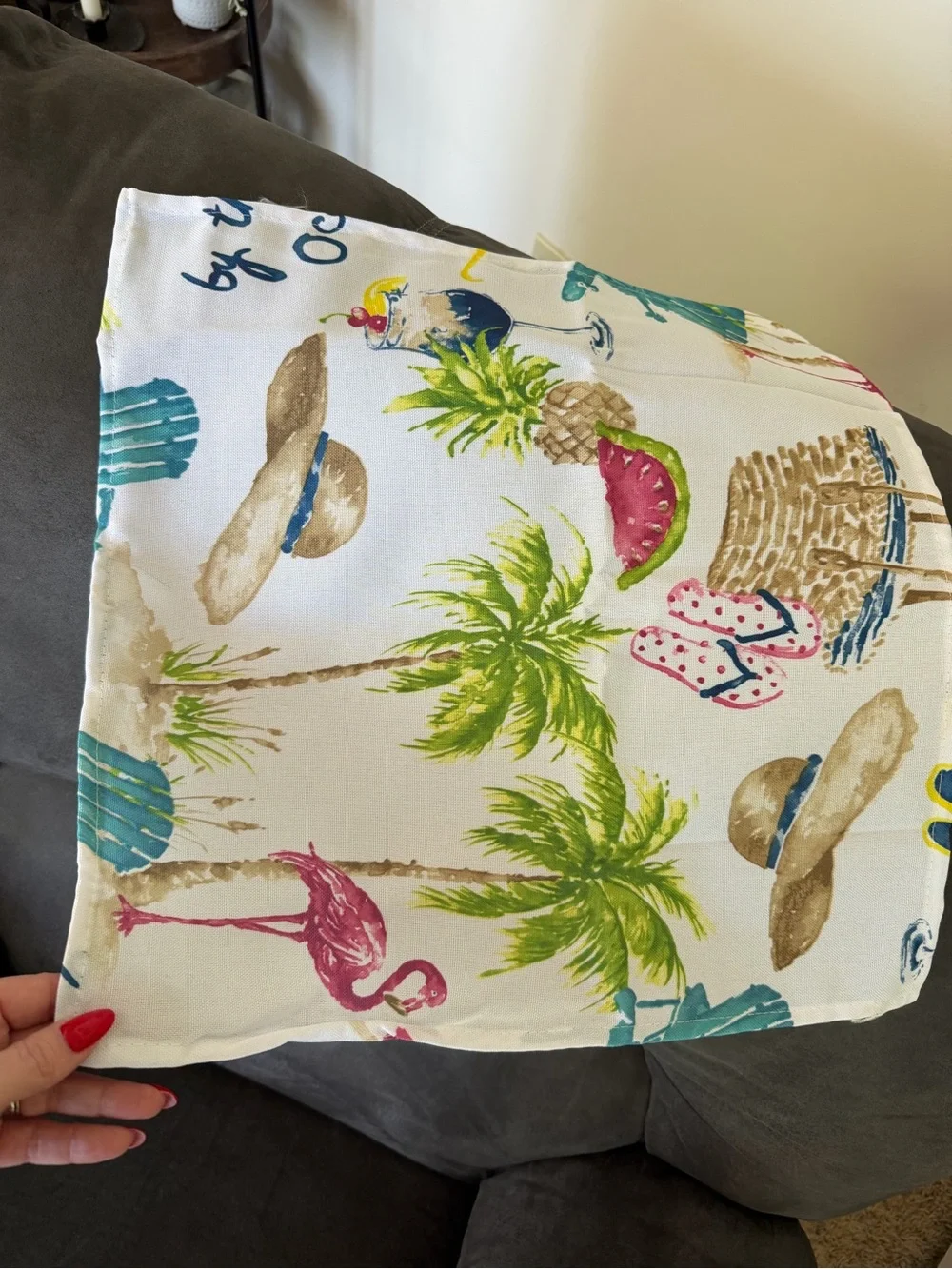 Tropical Coastal Napkin Set of 8 Newbridge Sunny Days Flamingo Palm Tree Linens